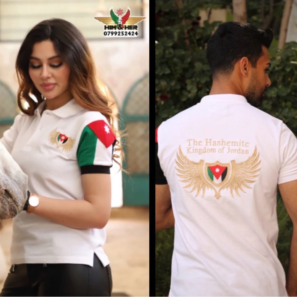 Elegant White Polo with Jordanian flag